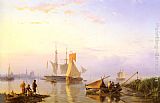 Hermanus Koekkoek Snr Canvas Paintings - Shipping in a Calm, Amsterdam